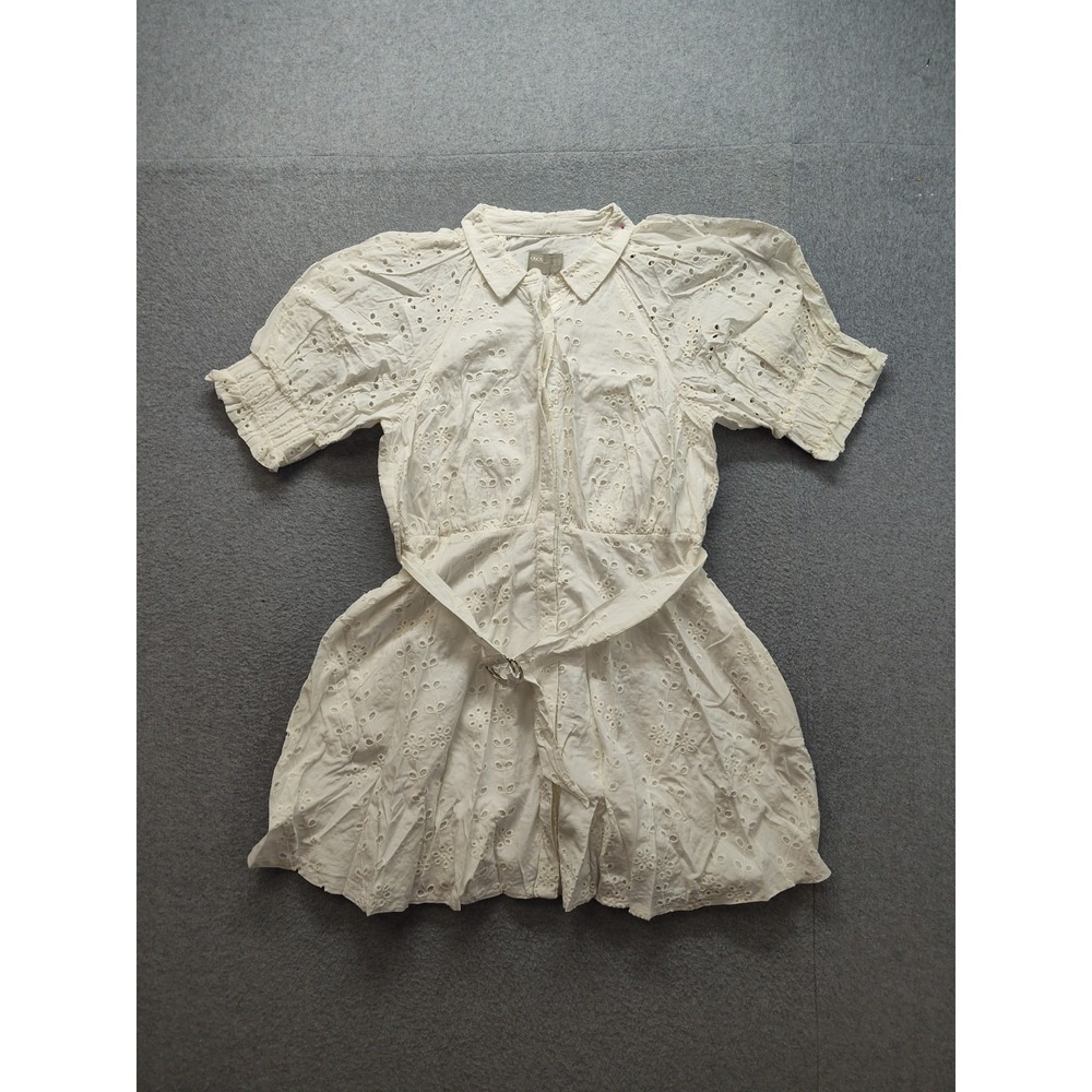 Asos Women Mini Dress 12 White Collared Puff Sleeve Belted Button Up Summer Wear